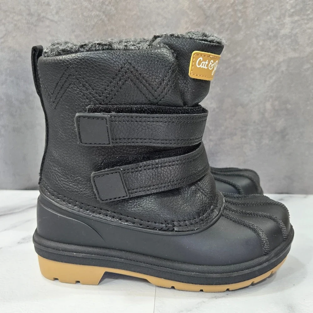 Cat & Jack Toddler 9 Black Faux Fur Lined Winter Duck Boots Waterproof Snow Boot